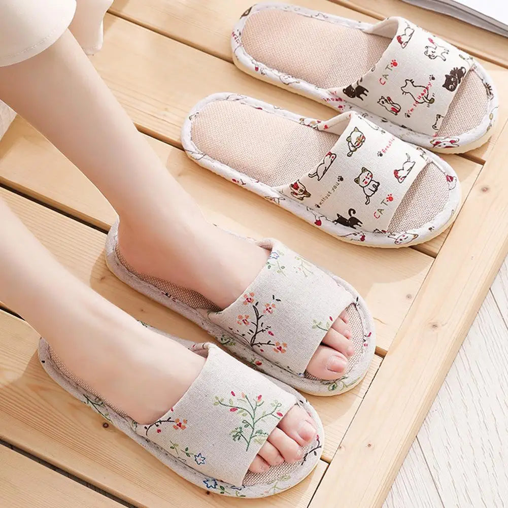 Women Flax Slippers Home Slippers Linen Summer Lightweight Flat Sandal Breathable Comfortable Non-Slip Slides Indoor Men Slipper Oasis Select