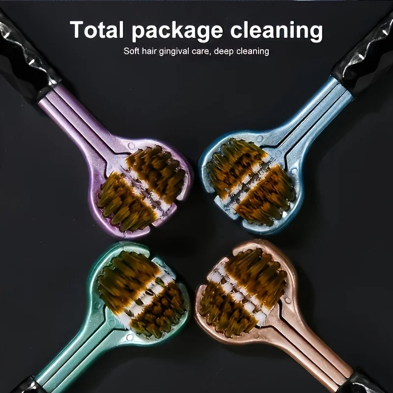 4pcs Set of Ergonomic Manual Toothbrushes with 3 Brush Heads,Golden Volcanic Bristles And Soft Grip Handle - Suitable for Adults Oasis Select