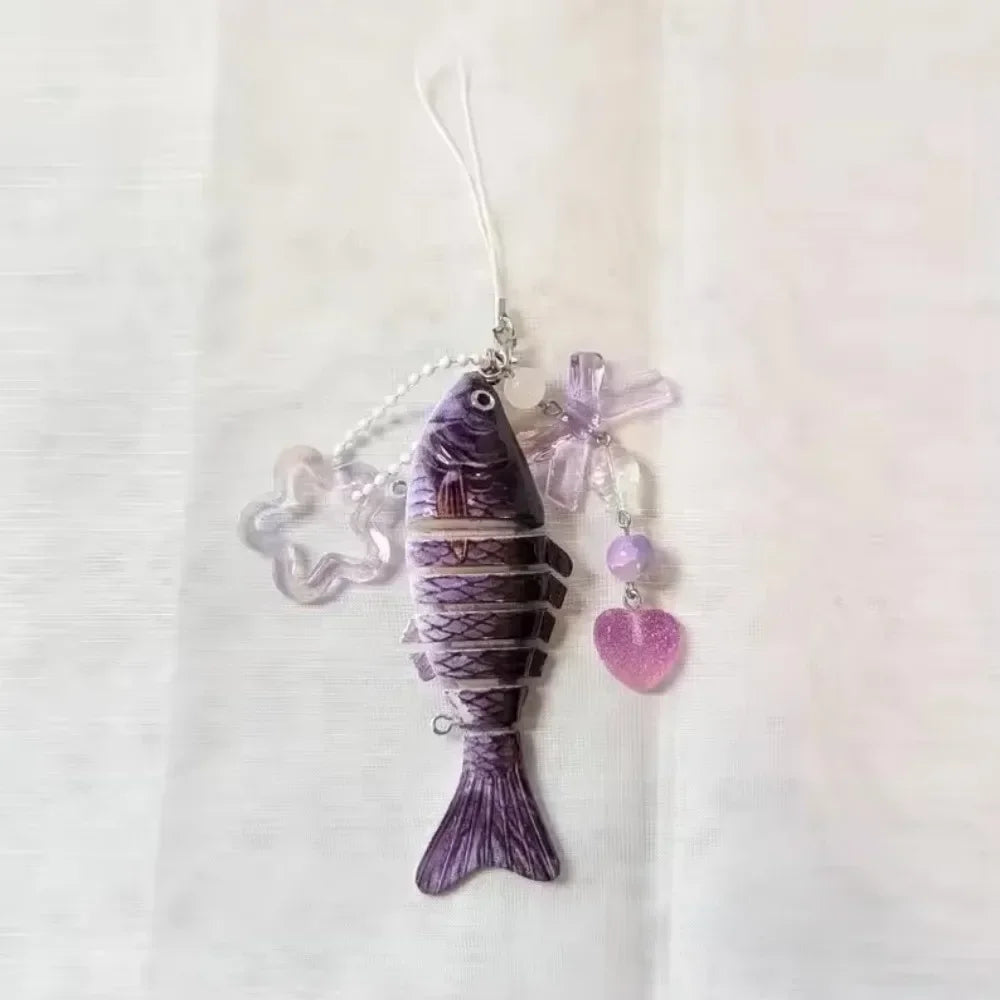 New Plastic Fish Keychain Multi Jointed Simulation Fish Hook Key Chain Backpack Pendant Gifts Oasis Select Purple