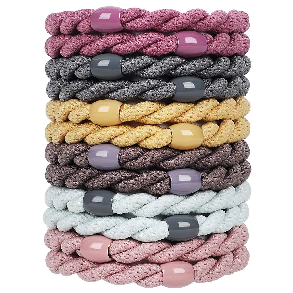 12pcs No Damage Elastic Bracelets Cute Hair Tie Bands Cotton Bands Soft Woven Ponytail Holders for Girls and Women Accessories Oasis Select Pink Gray