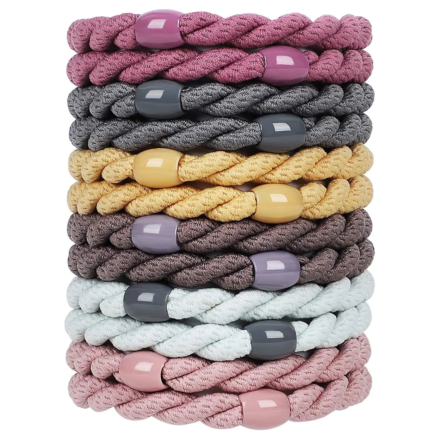 12pcs No Damage Elastic Bracelets Cute Hair Tie Bands Cotton Bands Soft Woven Ponytail Holders for Girls and Women Accessories Oasis Select Pink Gray