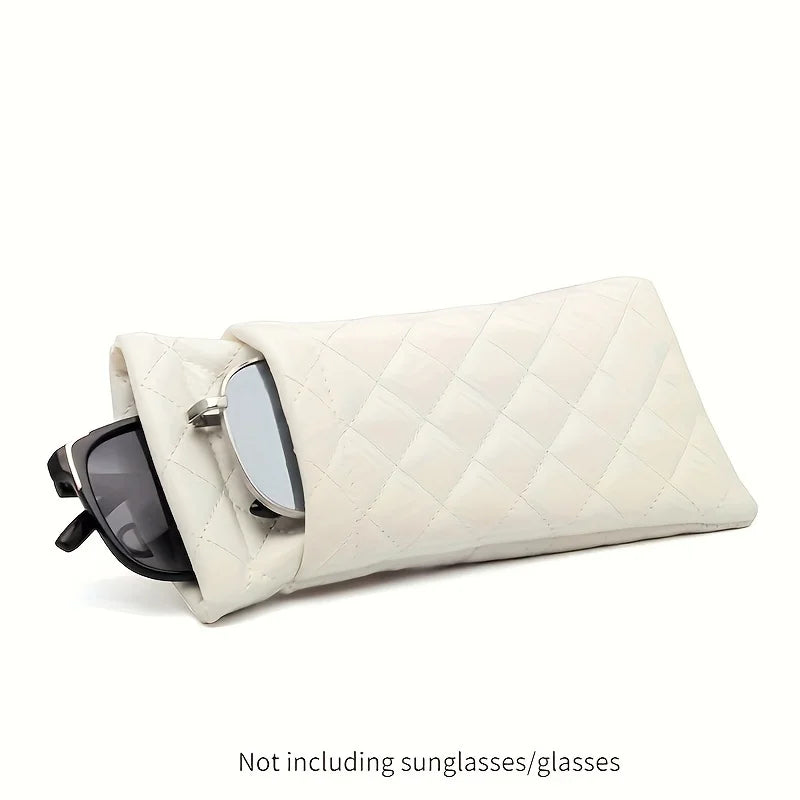 2pcs Soft PU Double Glasses Case Portable Squeeze Top Leather Glasses Case Minimalist Argyle Anti-Scratch Glasses Storage Bag Oasis Select 2pcs