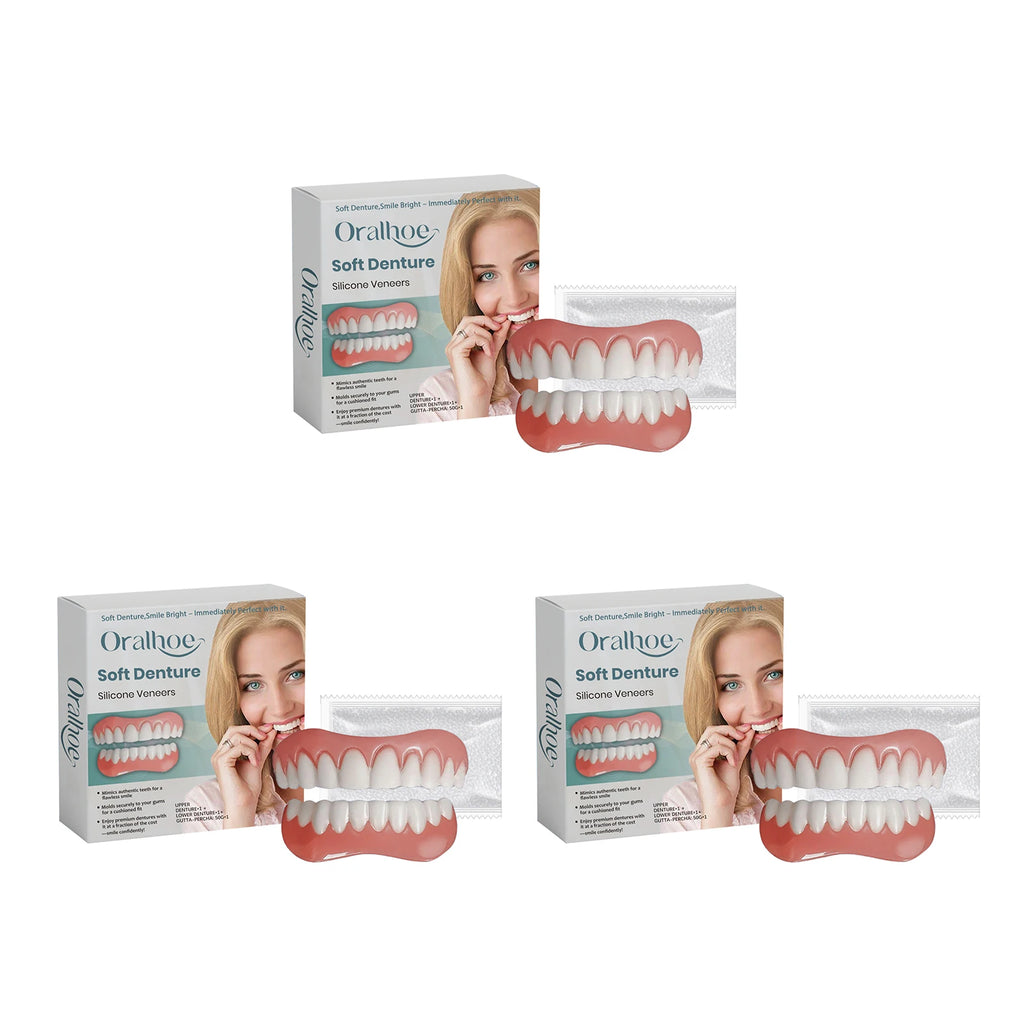 Soft Denture Silicone Kit Temporary Tooth Upper Lower Veneers Denture Decoration Set Fake Teeth Veneers Smile Correction Kit Oasis Select 3 set boxed