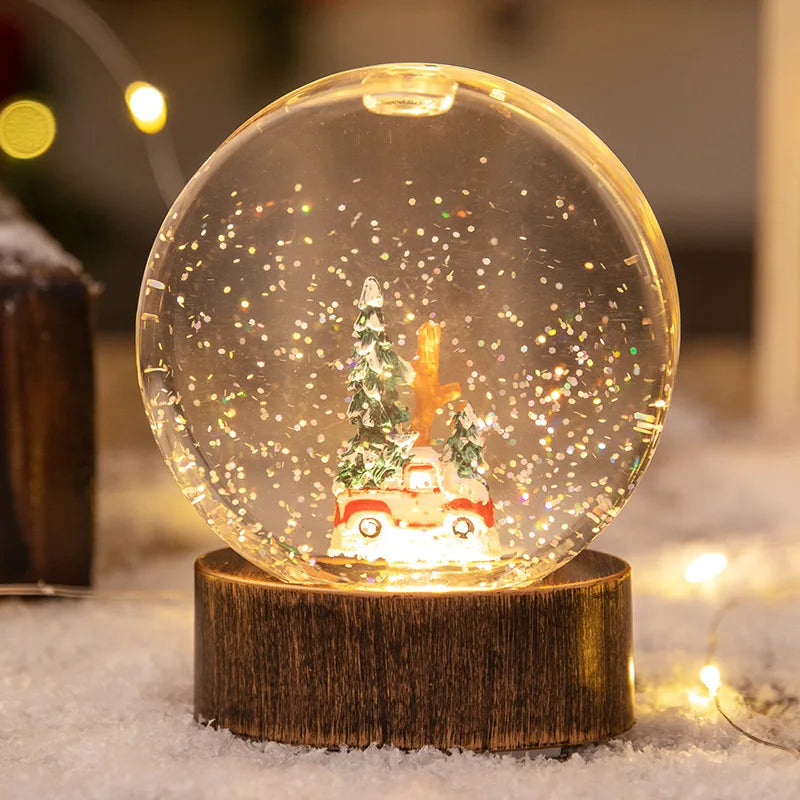 Christmas Crystal Ball Old Man Snowman Small Night Light Crystal Ball Snowfall Birthday Gift Christmas Oasis Select Car Christmas tree 9.5cmX4cmX12cm China Mainland
