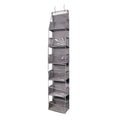 A Door-Mounted Yarn Storage Organizer Designed for Knitting And Crochet, Featuring 6 Transparent Plastic Bags And 2 Large Hooks Oasis Select grey
