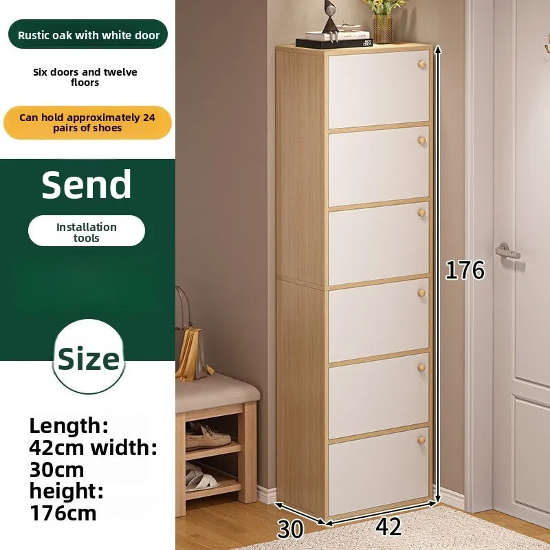 Shoe rack narrow vertical dustproof large capacity storage locker small apartment multi-layer shoe cabinet Oasis Select Oak-176CM