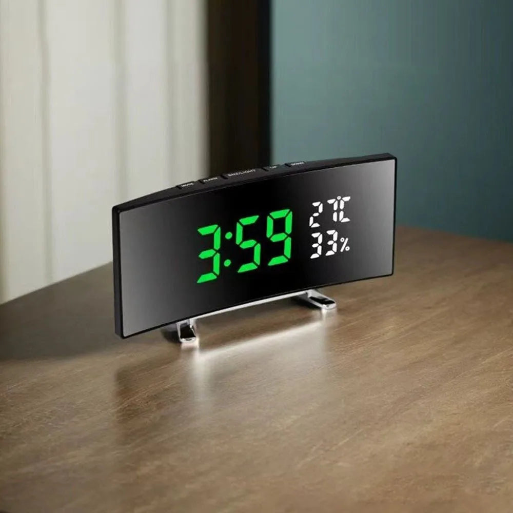 Curved LED Digital Alarm Clock | Large Screen, Dual Alarm & Dimmer
