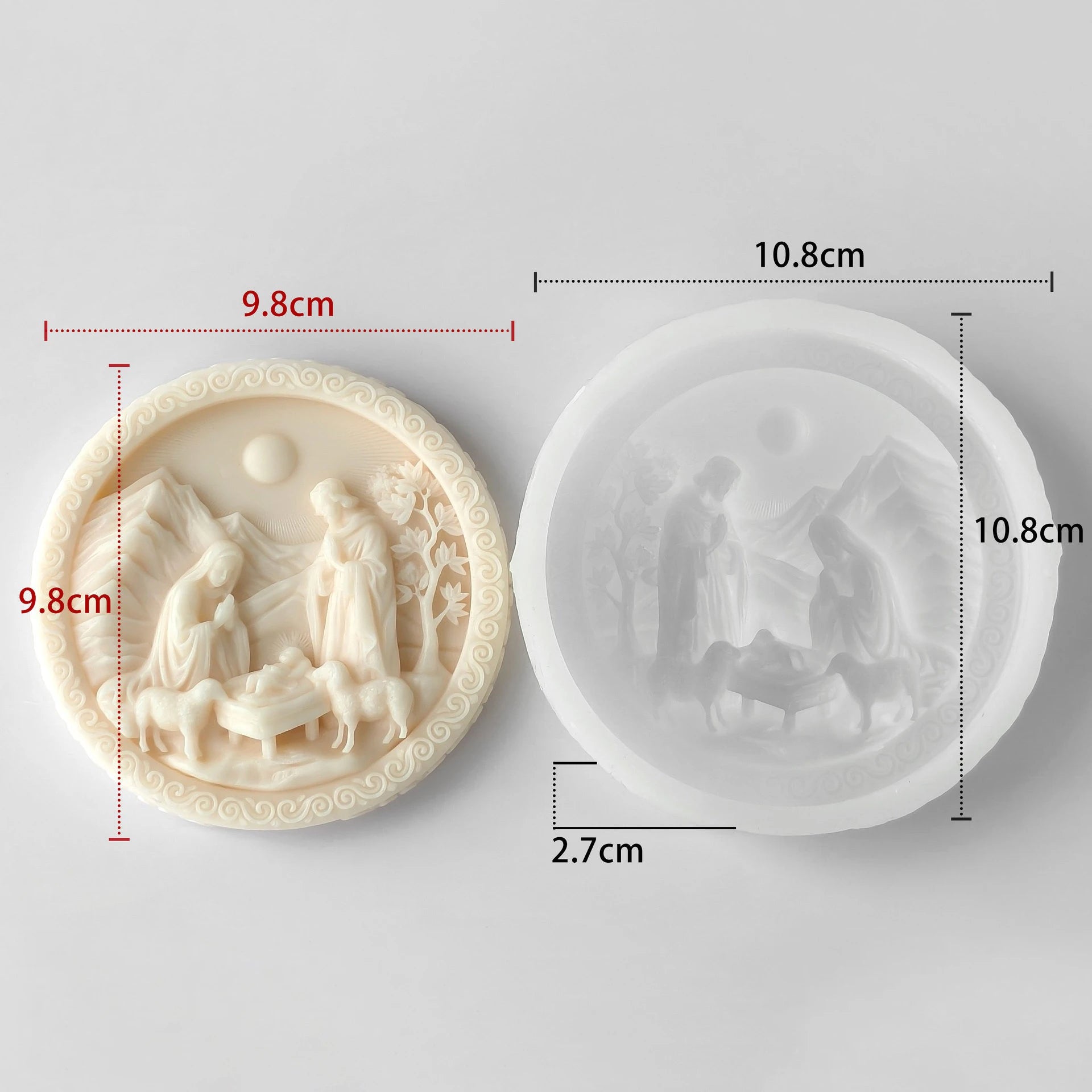 3D Nativity Scene Mold, Round Silicone Jesus Birth Candle Mould, Resin Fondant Gypsum Plaster Wax Soap Chocolate Crafting DIY Oasis Select A