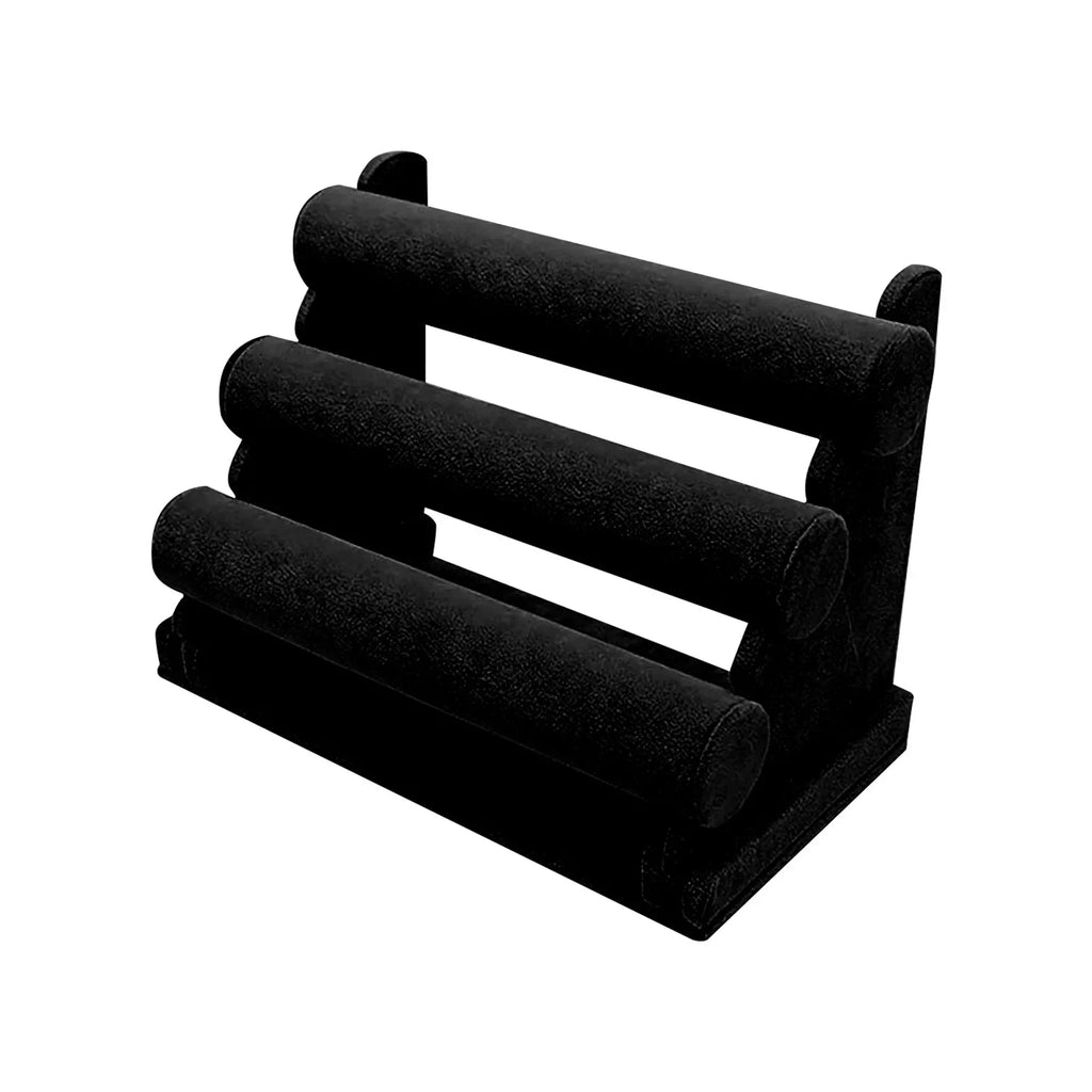 3-Tier Velvet Bracelet & Watch Jewelry Organizer Stand Rack Jewelry Organizer Stand Oasis Select Black 32x17.5x23cm