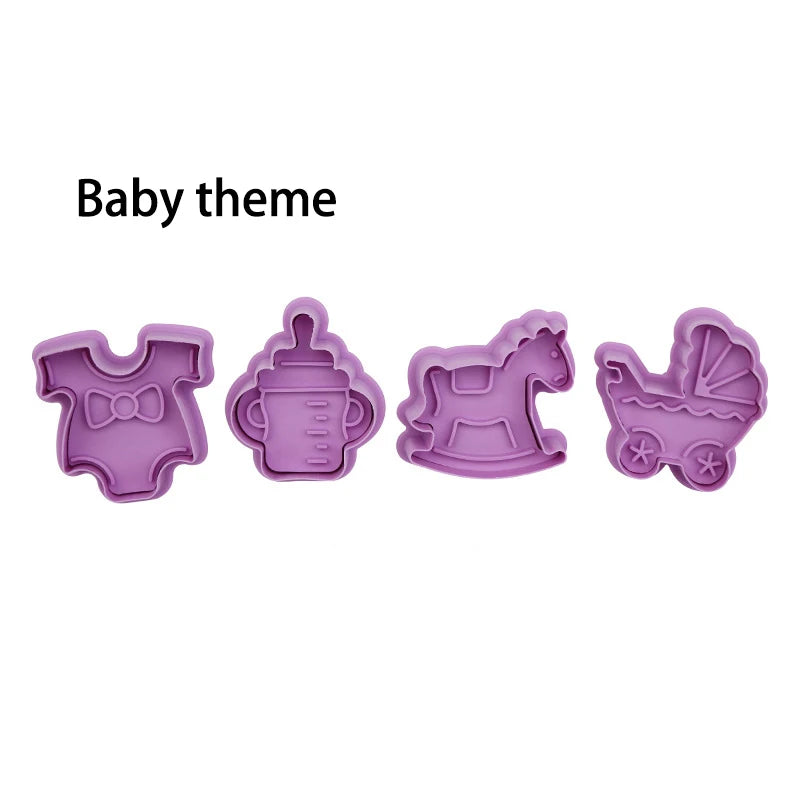 4 Pcs/Set DIY Cartoon Biscuit Mould Cookie Cutter 3D Cartoon Cookie Stamp ABS Plastic Baking Mould Cookie Decorating Tools Oasis Select baby