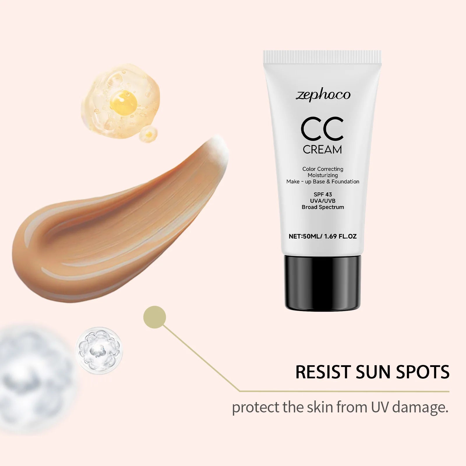 CC Cream Spf 43+ Anti UV Even Skin Tone Oil-Control Full Coverage Cover Blemishe Concealer Waterproof Liquid Foundation Cosmetic Oasis Select