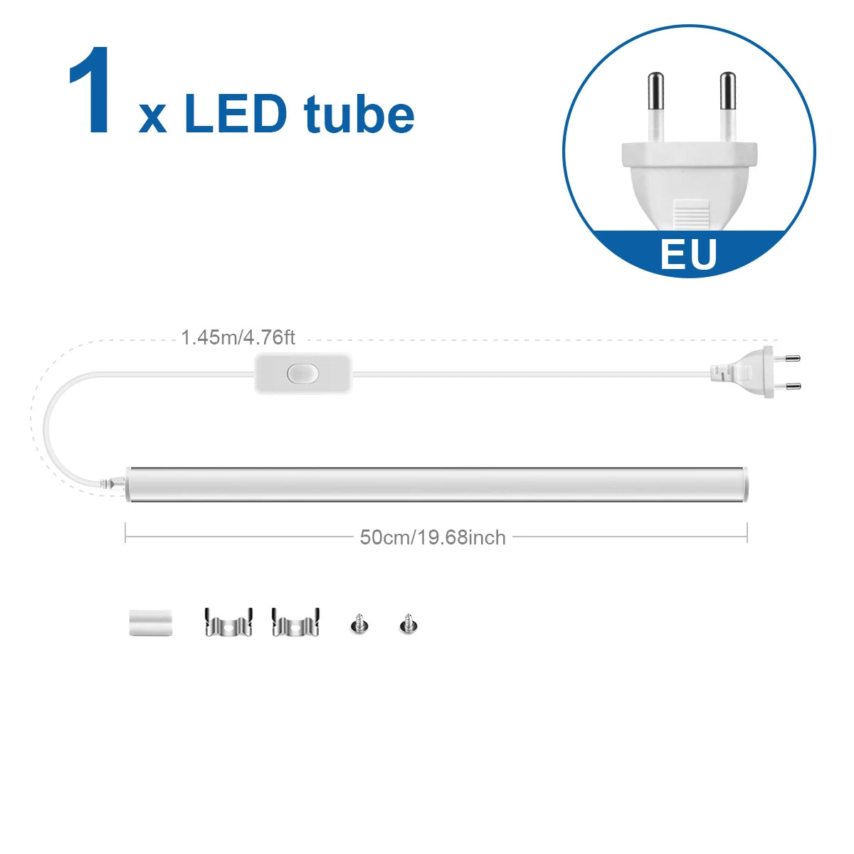 T5 LED Tube Light 15W 50cm, 85V-265VAC, White/Warm White/Neutral White (2700K-6500K), Replace Fluorescent, 50,000 Hours Lifespan Oasis Select 1XTube With EU Plug White