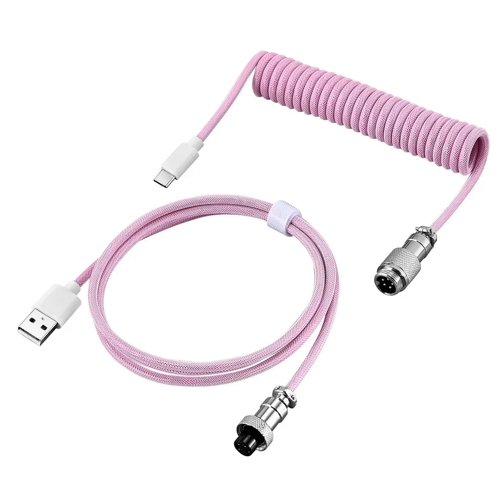 3M USB A to Type C for Mechanical Gaming Keyboard Double Sleeved Wire with GX16 Detachable Aviator Coiled Power Cable Oasis Select Pink 3m