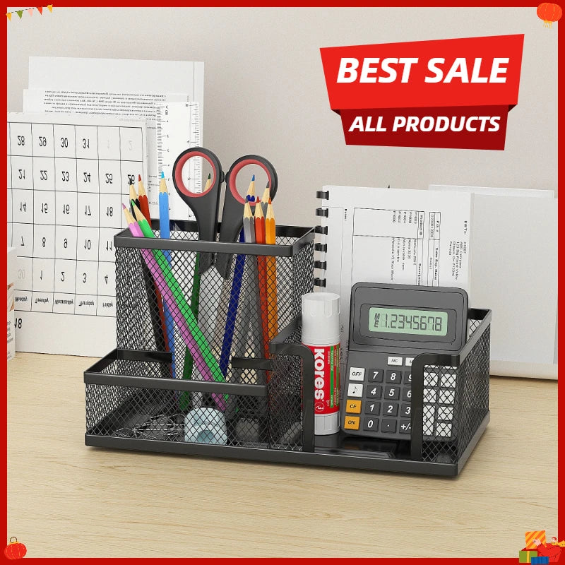 Multifuncional Desk Metal Mesh Pen Holder Organizer Office Supplies School Stationery Storage Case Pen Stand Desktop Accessories Oasis Select