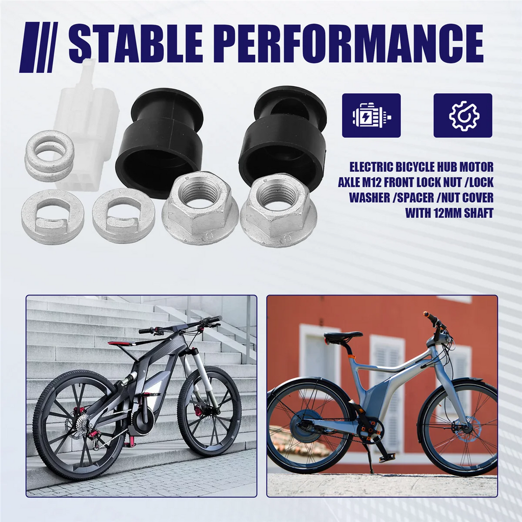 E-Bike Electric Bicycle Hub Motor Axle M12 Front Lock Nut /Lock Washer /Spacer /Nut Cover with 12mm Shaft Oasis Select