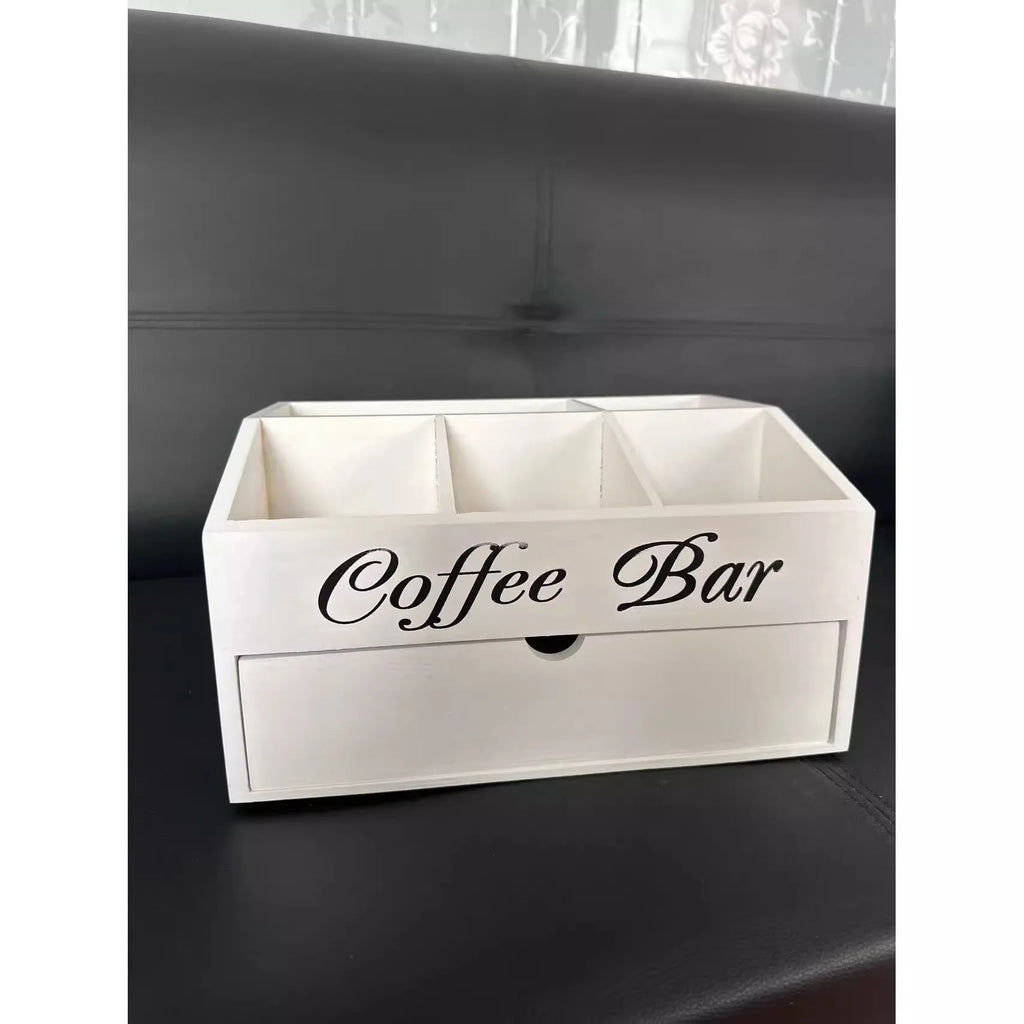 Wooden Coffee Capsule Storage Box Wooden Hand-held Desktop Milk Tea Bag Coffee Capsule Holder Storage Basket Oasis Select white Two layer