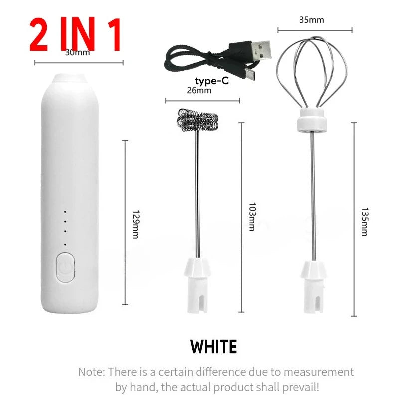 UPGRADED Electric Coffee Frother/MILK Whisk+Egg Beater MINI Food Blender USB Rechargeable Handheld Three Speeds Espresso Tools Oasis Select 307-WHITE