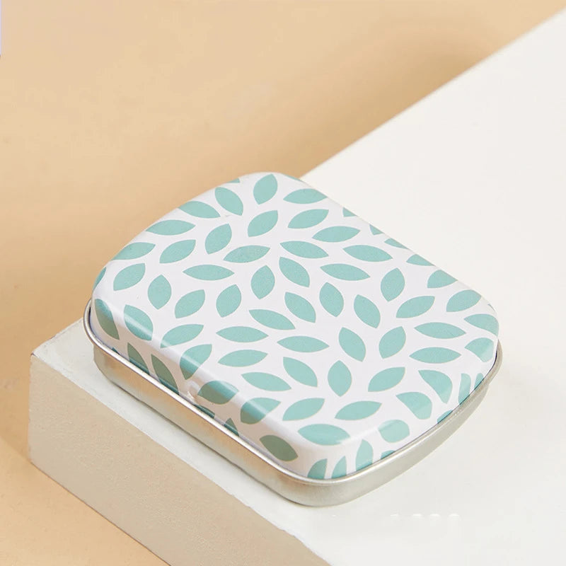 Mini Tin Box Metal Hinged Empty Tins With Lid Portable Rectangular Small Storage Container Candy Pill Cases For Home Organizer Oasis Select green leaf