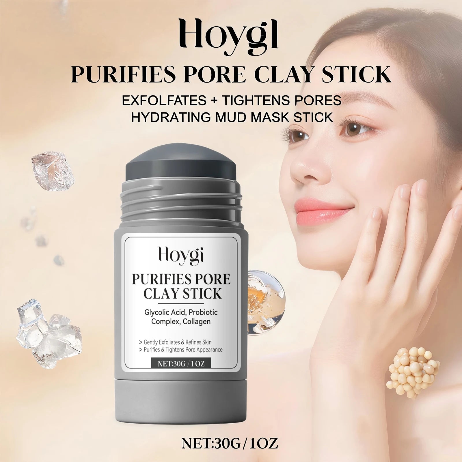 Pore Purifying Clay Mask Stick Blackhead Remover Pore Minimizing Deep Cleaning Brightening Skin Glycolic Acid Face Mask 30g Oasis Select