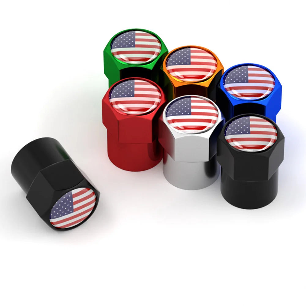 4Pcs National Flag Car Tire Valve Caps Aluminium Alloy Wheel Tires Tire Stem Air Cap Airtight Covers for Cars, Motorcycles Bike Oasis Select