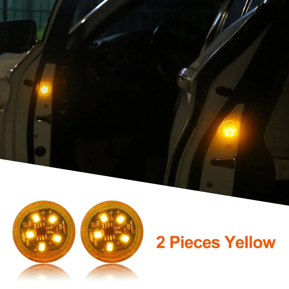 1/2/4pcs Universal LED Car Opening Door Safety Warning Anti-collision Lights Magnetic Sensor Strobe Flashing Alarm Lights Oasis Select Yellow 2pcs