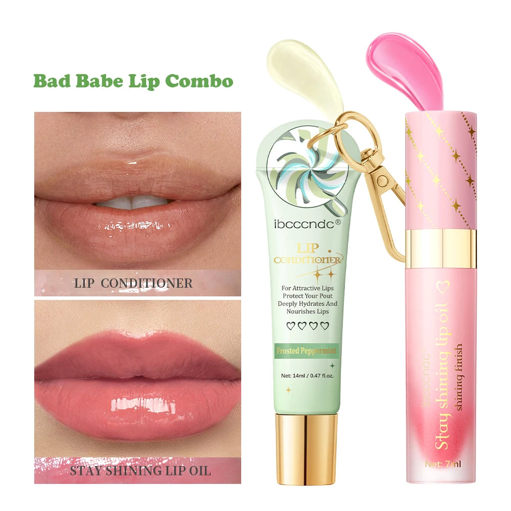 Lip Glosses Set Lip Duo Lip Gloss Combo with A Keychain Long Lasting Moisturizing Nourish Plumper Cosmetics Oasis Select 2Mint