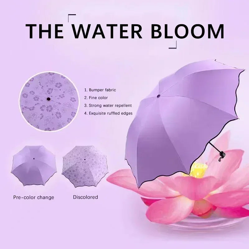 Portable Creative Water Flowering Umbrella Manual Black Coating UV Protection Sun Rain Dual Use Folding Parasol Oasis Select