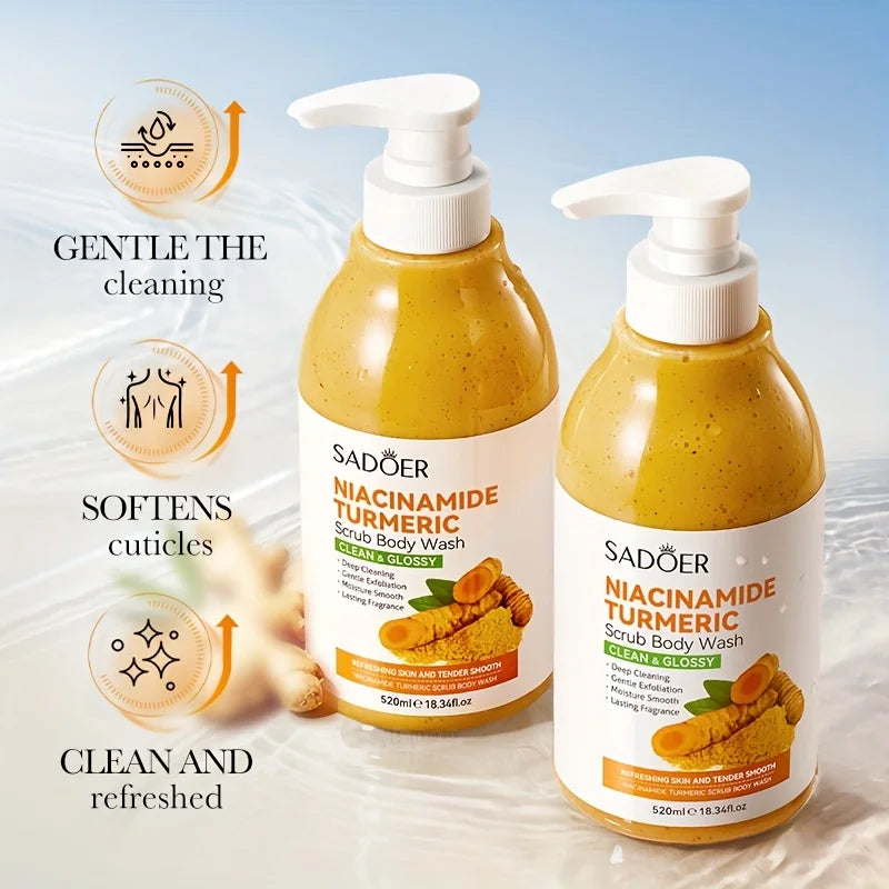 SADOER Niacinamide Turmeric Scrub Shower Gel 520ml Exfoliating Shower Gel Oasis Select