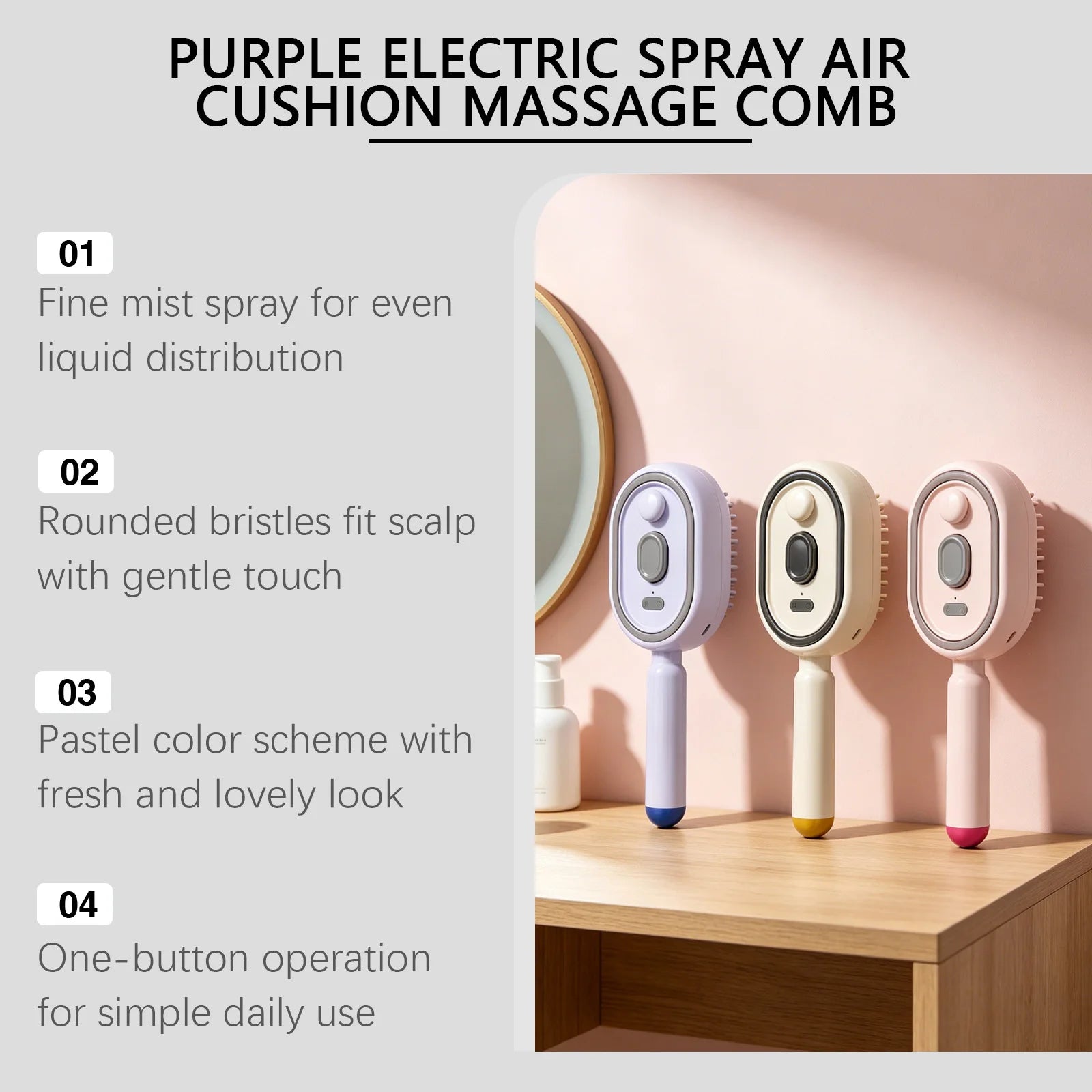 Electric Spray Air Cushion Massage Comb – Hydrating & Anti-Static Electric Massage Comb Oasis Select