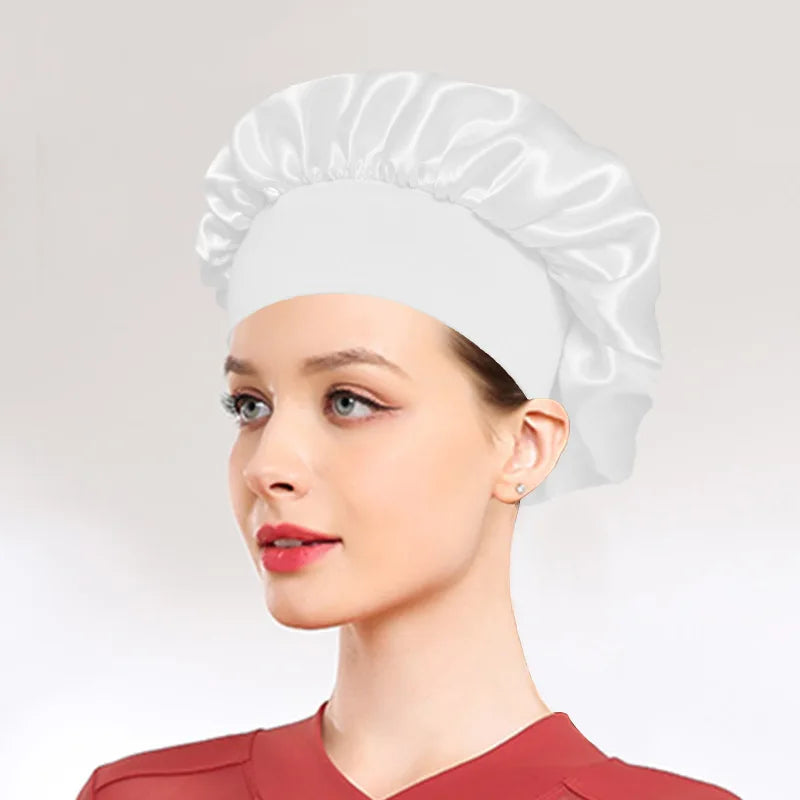 1 Large Satin Headband, Silk Headband for Sleeping, Sleeping Hat with Elasticized Soft Strap, Women's Hair Care Shower Cap Oasis Select 1PCSWhite