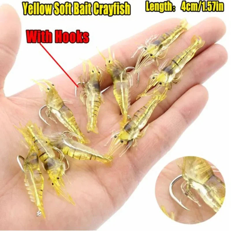 Luminous Shrimp Silicone Artificial Bait Simulation Soft Prawn With Hooks Carp Wobbler For Fishing Tackle Lure Carp Oasis Select 10 yellow with hooks