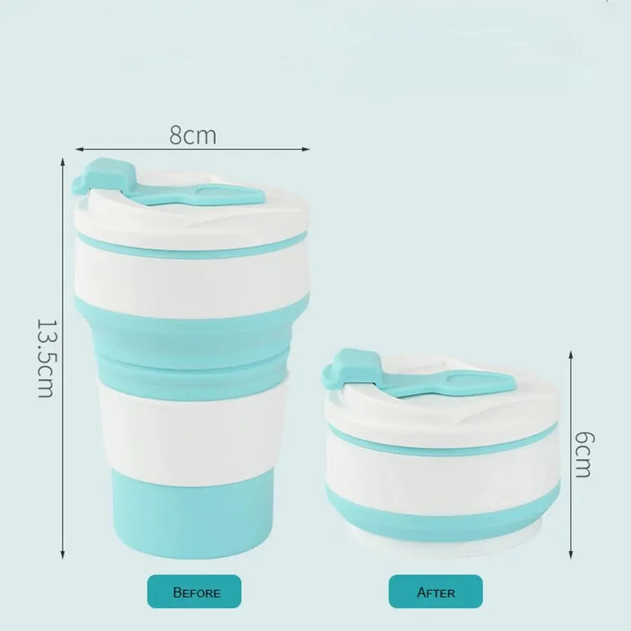 350ML Food-Grade Silicone Folding Cup, With Lid, Reusable Portable Coffee Cup, Hot Drink ,Suitable For Travel And Camping Oasis Select