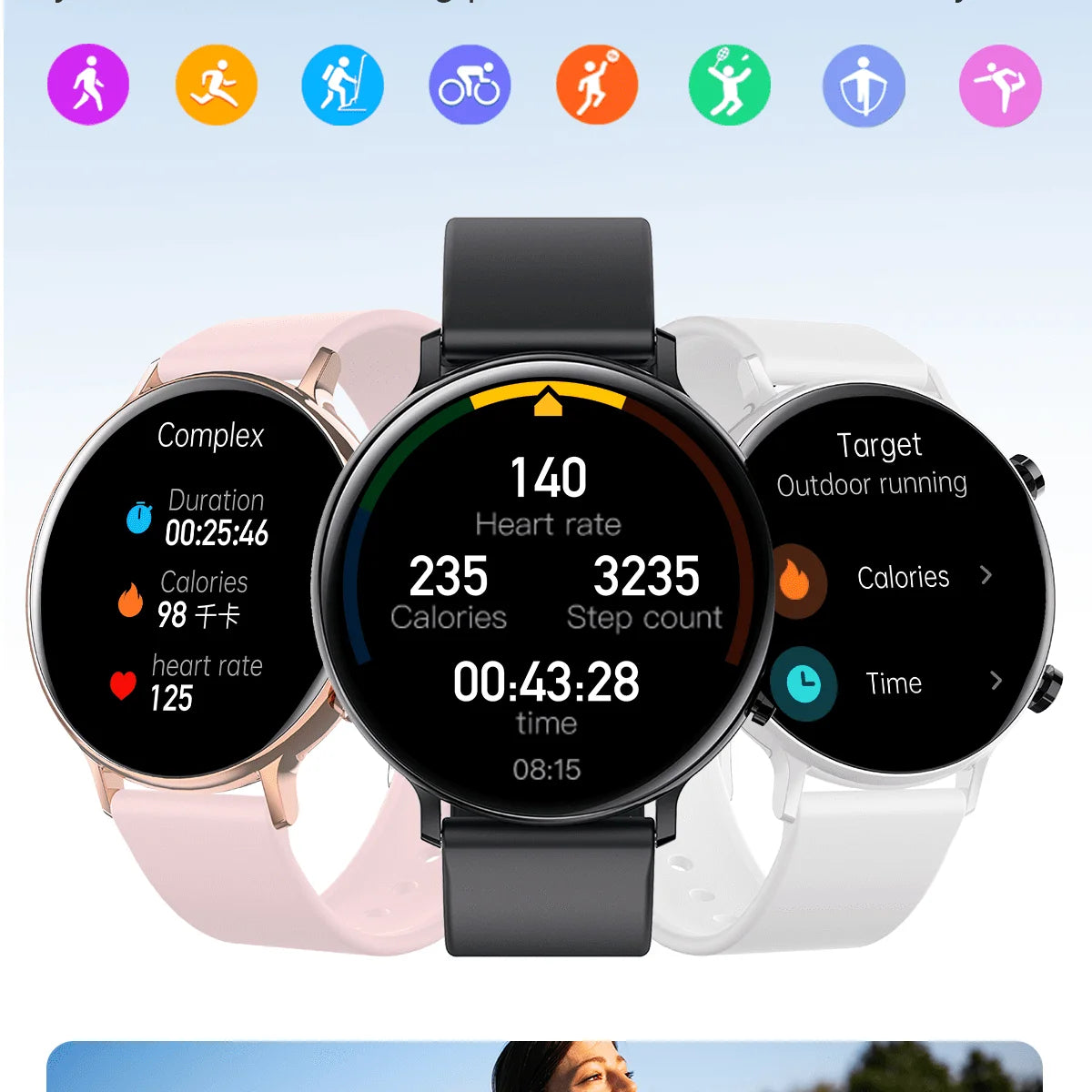 Smart Watch Sports Fitness Smartwatch Waterproof 1.3" Men Women Blue Tooth Call Heart Rate Health Watches Voice assistant Music Oasis Select