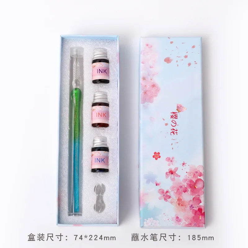 Romantic Sakura Glass Dip Pen Sakura Flower Series Multi piece Gift Box Gradient Color Set Oasis Select 1