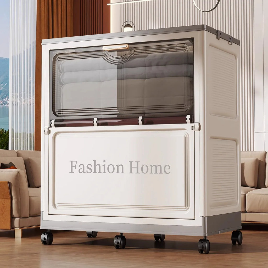 77cm Foldable Storage Bin, Large Capacity Organizer with Rolling Wheels, Collapsible Space-Saving for Clothes/Quilts, Bedroom Oasis Select
