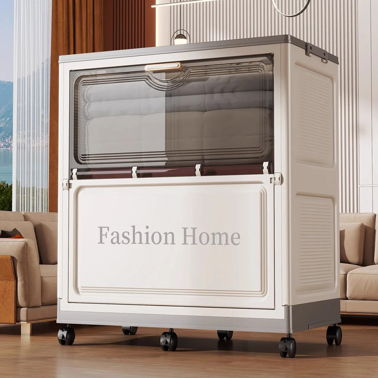 77cm Foldable Storage Bin, Large Capacity Organizer with Rolling Wheels, Collapsible Space-Saving for Clothes/Quilts, Bedroom Oasis Select
