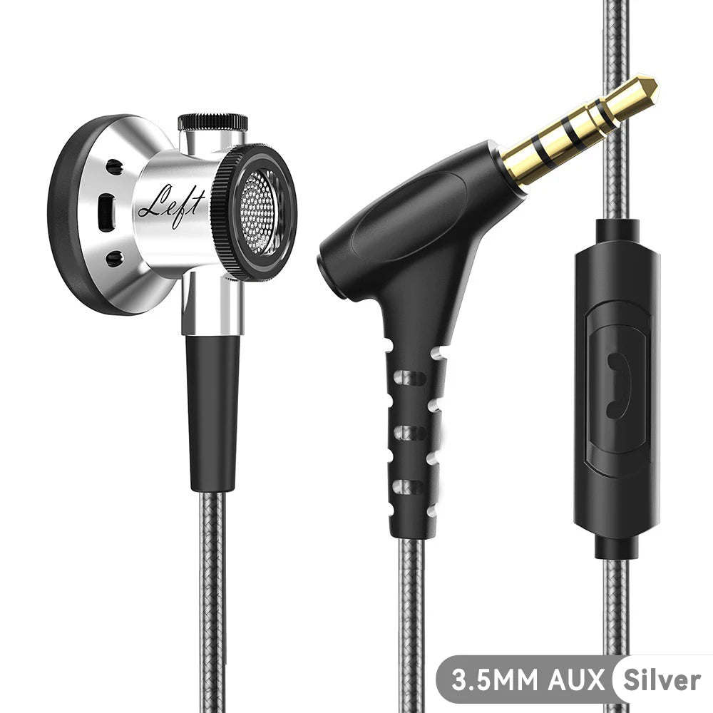 D08 Metal HIFI Heavy Bass Headset 3.5MM/Type-C Digital Chip With Mic In-Ear Wired Headphones Music Sports For Samsung Android Oasis Select 3.5MM AUX Silver