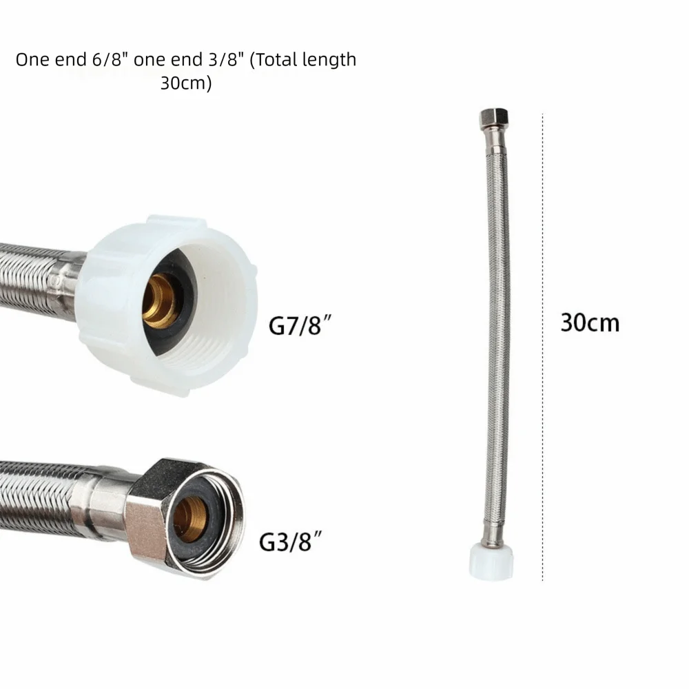 30/40cm Corrugated Water Hose Stainless Steel Large Flow Hot and Cold Water Faucet Inlet Hose Explosion-proof Oasis Select C-30cm