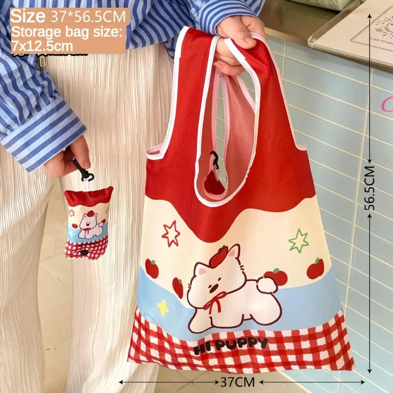 Cute Foldable Shopping Large Capacity Eco-friendly Tote Bag Portable Reusable Bag for Supermarket Daily Use Oasis Select