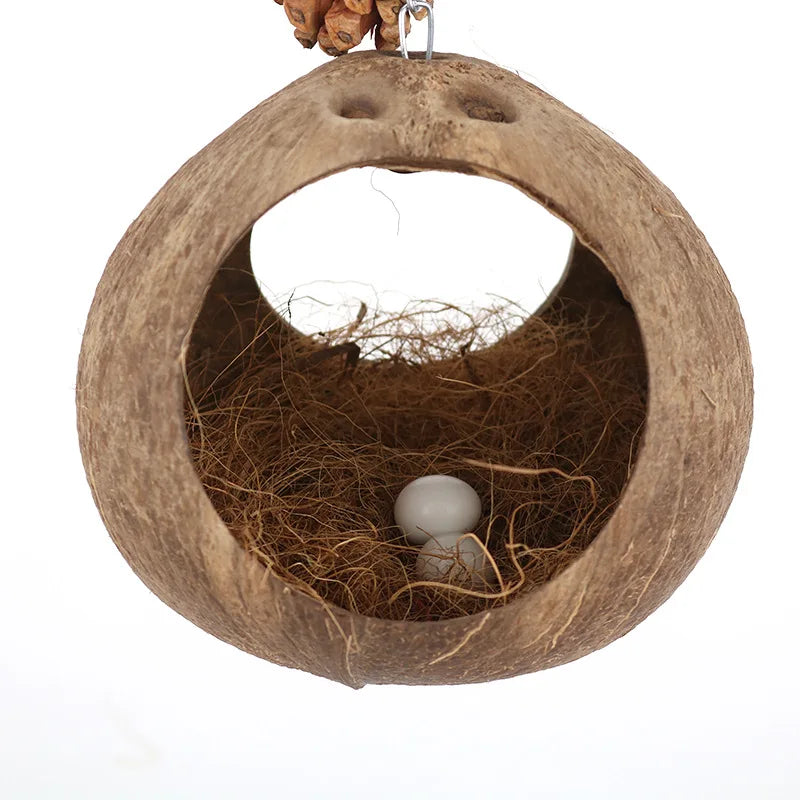 Coconut Bird Nest Hut With Ladder Hanging,Hanging Coconut Bird House Parrot Hideout Bird Cage For Lovebird Pigeons Pet Supplies Oasis Select