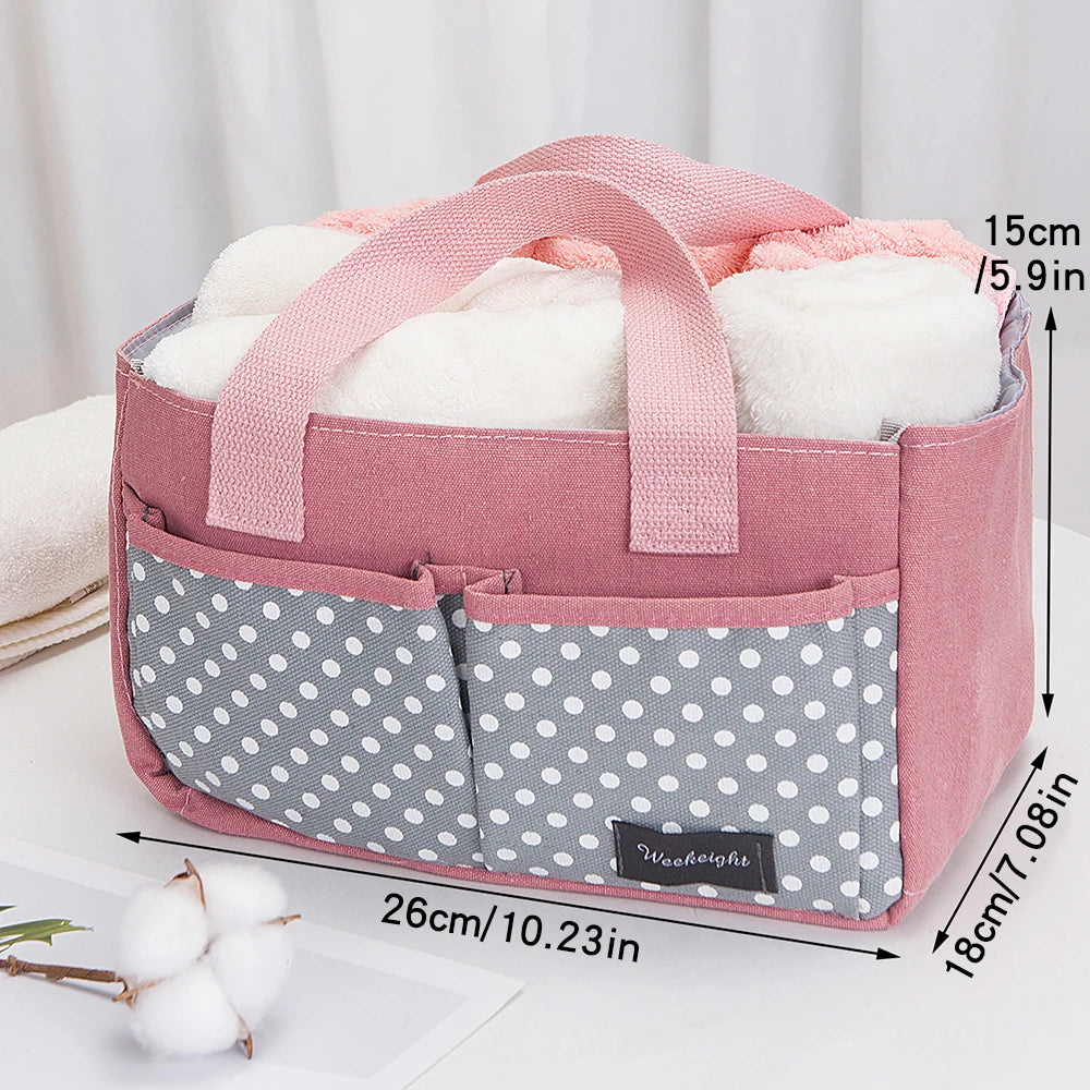 Pink Canvas Handheld Mommy Bag – Large Capacity & Partitions