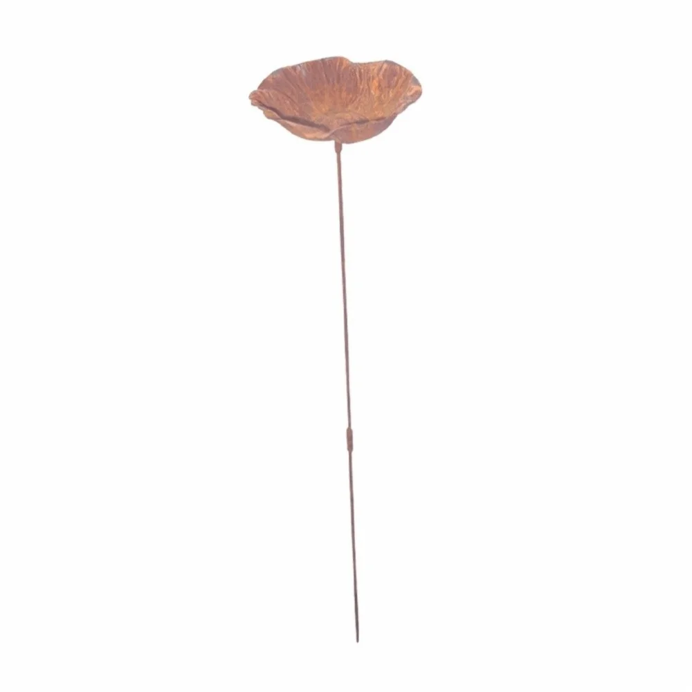 Flower Shape Metal Bird Bath Rusted Vintage Iron Art Bird Water Dispenser Handcrafted Ground Insert Flower Garden Stake Oasis Select 8.5CM-3.35in