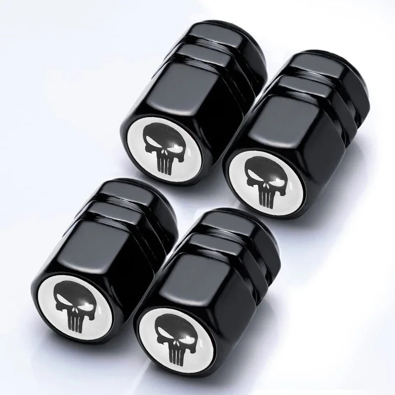 4 PCS Car Tire Valve Stem Caps, Air Caps Cover with Skull Pattern, Dust Proof Metal Valve Stem Covers Oasis Select Black-K