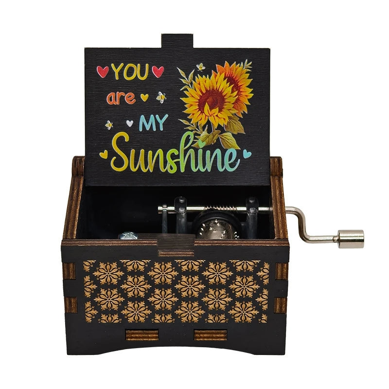 Wooden hand cranked music box, you are my sunshine music painting boutique gift, music box Oasis Select 10