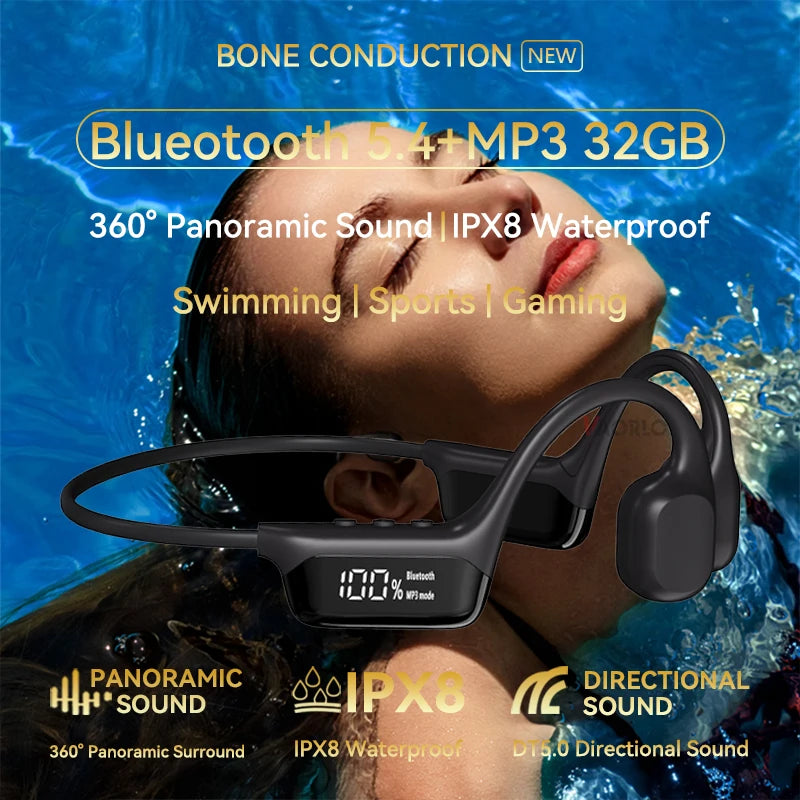 #IPX8 Waterproof Bone Conduction Wireless Headphone Bluetooth 5.4+32GB RAM MP3 Player HIFI Music Sport Swimming Headset With Mic Oasis Select