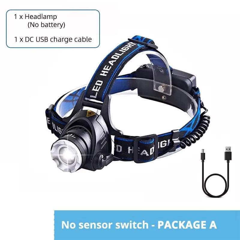 High Power LED Headlamp Fishing Headlight 3 Modes Zoomable Waterproof Super Bright Camping Light Powered by 2x18650 Batteries Oasis Select 2816 No sensor A