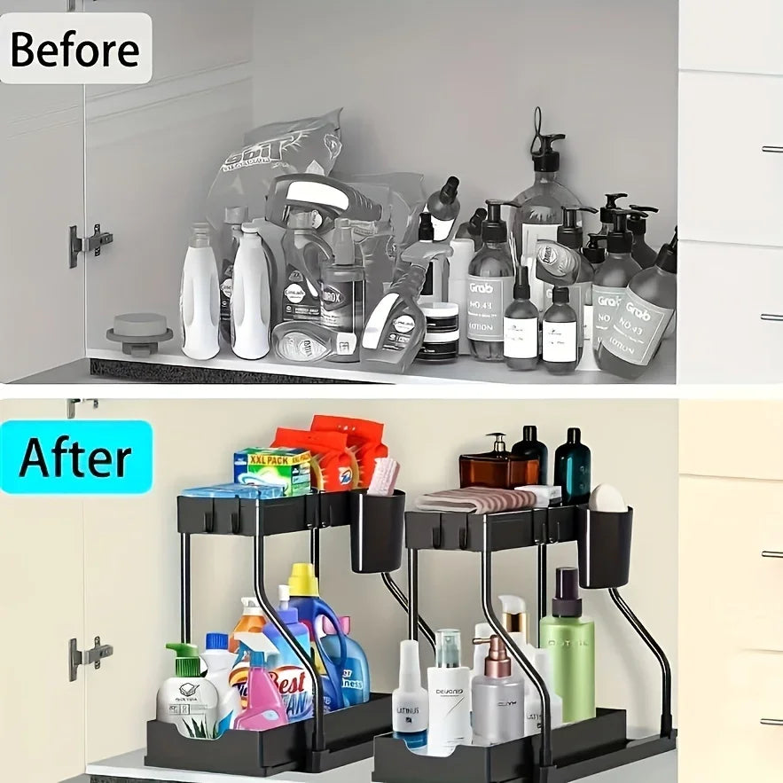 Space Saving 2 Tier Pull Out Storage Box Durable Large Capacity Kitchen Bathroom Essential Drawer Organizer Oasis Select