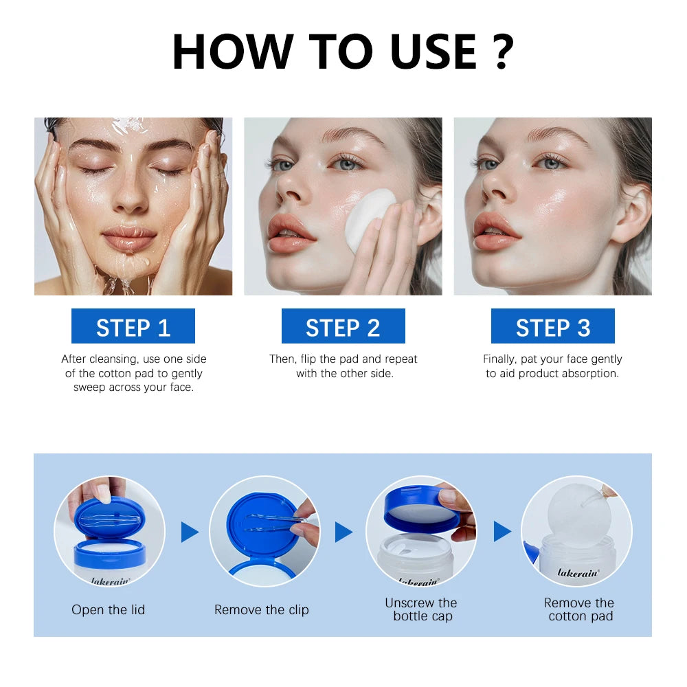Lakerain 2Pcs Skincare Set 0‑Pore Toner Pad Pink Peptide Salmon DNA Glow Serum Pure Shea Butter Pore Care Moisturizer Oasis Select