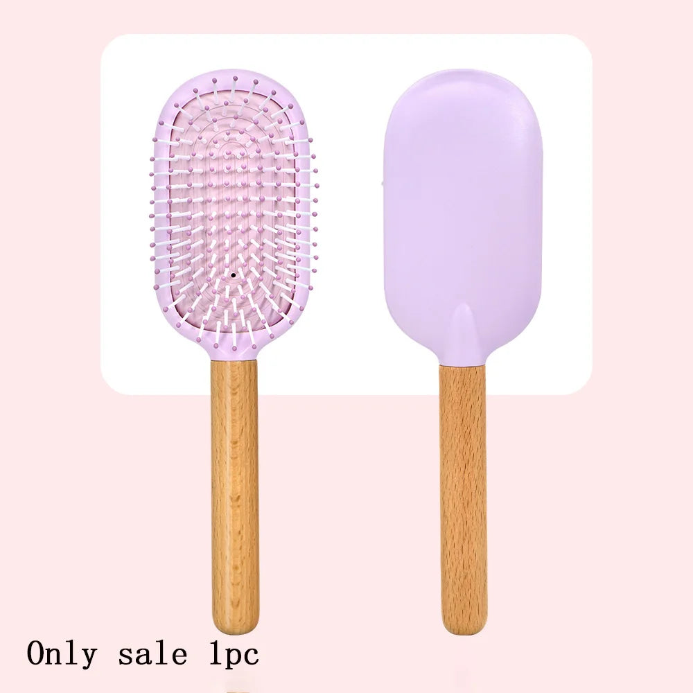 Pastel Air Cushion Hair Brush – Oak Wood Handle & Soft Bristles Hair Brush Oasis Select S8621-purple-02