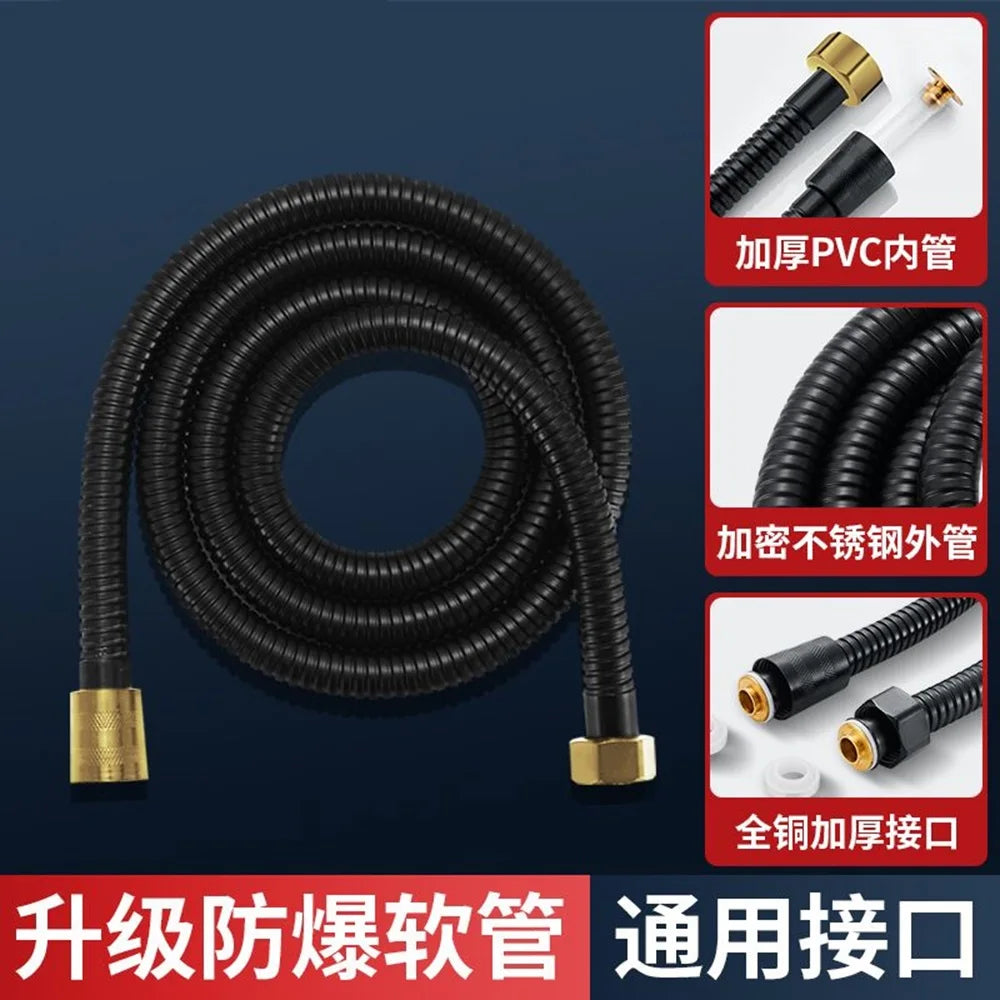 New Brass Head 1.5/2/3M Stainless Steel Flexible Shower Hose Long Shower Water Hose Extension Plumbing Pipe Bathroom Accessories Oasis Select Black 1.5M